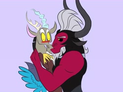 Size: 9600x7130 | Tagged: safe, artist:fiona brown, character:discord, character:lord tirek, absurd resolution, blushing, disrek, gay, kissing, male, shipping, shocked, tirekcord