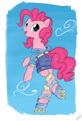 Size: 2214x3257 | Tagged: safe, artist:marisalle, character:pinkie pie, species:pony, bipedal, clothing, high res, roller skates