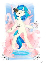 Size: 2730x4000 | Tagged: safe, artist:marisalle, character:dj pon-3, character:vinyl scratch, species:pony, species:unicorn, bipedal, female, floating, headphones, solo