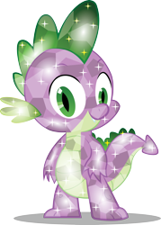 Size: 2286x3194 | Tagged: safe, artist:infinitewarlock, character:spike, crystal spike, crystallized, male, simple background, smiling, solo, sparkles, transparent background