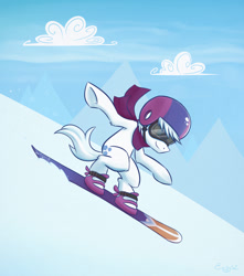 Size: 1062x1200 | Tagged: safe, artist:erysz, character:double diamond, episode:the cutie map, g4, my little pony: friendship is magic, clothing, goggles, male, scarf, skiing helmet, snow, snowboard, solo
