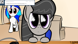 Size: 1100x619 | Tagged: safe, artist:abaddon41, character:dj pon-3, character:octavia melody, character:vinyl scratch, ship:scratchtavia, ask, female, lesbian, shipping, stare