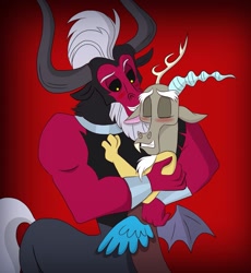 Size: 1287x1400 | Tagged: safe, artist:fiona brown, character:discord, character:lord tirek, blushing, cute, discute, gay, male, shipping, snuggling, tirebetes, tirekcord