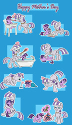 Size: 700x1212 | Tagged: safe, artist:nukilik, character:daring do, character:smarty pants, character:twilight sparkle, character:twilight velvet, bath, female, highchair, mother's day, mothers gonna mother, nukilik is trying to murder us, plushie, sick