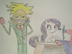 Size: 900x675 | Tagged: safe, artist:darkknightwolf2011, character:rarity, courage the cowardly dog, crossover, electric razor, freaky fred, naughty, smiling, this will end in pain, this will end in tears