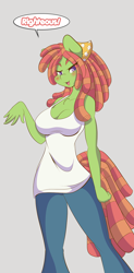 Size: 800x1620 | Tagged: safe, artist:mastergodai, character:tree hugger, species:anthro, species:earth pony, species:pony, episode:make new friends but keep discord, g4, my little pony: friendship is magic, big breasts, breasts, busty tree hugger, chest fluff, cleavage, clothing, female, solo, tank top