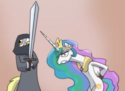 Size: 483x351 | Tagged: safe, artist:peichenphilip, edit, character:derpy hooves, character:princess celestia, species:pegasus, species:pony, context is for the weak, eddard stark, execution, executioner, female, game of pones, game of thrones, ilyn payne, imminent death, imminent decapitation, mare, ned stark, regicide, sword