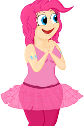 Size: 1024x1536 | Tagged: safe, artist:megaanimationfan, character:pinkie pie, species:human, clothing, curvy, happy, humanized, leggings, simple background, smiling, sticker, tank top, tutu, white background