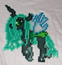 Size: 800x832 | Tagged: safe, artist:bladespark, character:queen chrysalis, species:changeling, craft, irl, perler beads, photo, solo