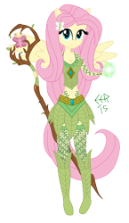 Size: 1887x3261 | Tagged: safe, artist:e-e-r, character:fluttershy, my little pony:equestria girls, belly button, breasts, cleavage, clothing, druid, female, flutterdruid, midriff, ponied up, simple background, skirt, solo, transparent background, vector