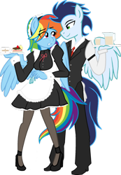 Size: 800x1156 | Tagged: safe, artist:littlecloudie, character:rainbow dash, character:soarin', species:anthro, ship:soarindash, clothing, female, maid, male, servant, shipping, straight