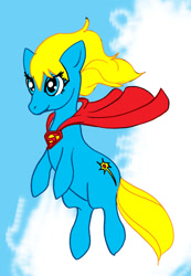 Size: 1024x1479 | Tagged: safe, artist:koku-chan, species:earth pony, species:pony, cape, clothing, crossover, cute, cutie mark, ponified, supergirl