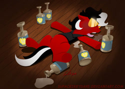 Size: 1273x900 | Tagged: safe, artist:crikeydave, oc, oc only, oc:spiced rum, drunk, passed out, solo, sunglasses