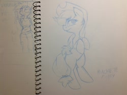 Size: 1280x956 | Tagged: safe, artist:macheteponies, character:applejack, species:pony, bipedal, female, monochrome, photo, sketch, solo, traditional art