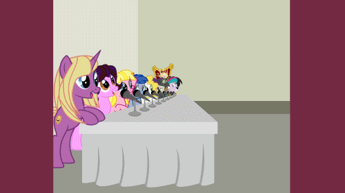 Size: 500x281 | Tagged: safe, artist:kiwithedeamon, artist:minty root, artist:pikapetey, oc, oc only, oc:mane event, animated, bronycon, bronycon 2015, bronycon mascots, good morning baltimare, scrunchy face, vip
