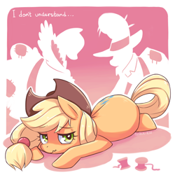 Size: 1280x1280 | Tagged: dead source, safe, artist:jopiter, character:applejack, episode:magical mystery cure, g4, my little pony: friendship is magic, hips, looking at you, plot, scrunchy face, swapped cutie marks, thread