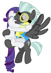 Size: 7000x10000 | Tagged: safe, artist:anxet, character:rarity, character:thunderlane, species:pegasus, species:pony, ship:rarilane, absurd resolution, carrying, clothing, duo, eyes closed, female, flying, goggles, hug, lead pony badge, male, mare, shipping, simple background, smiling, stallion, straight, transparent background, uniform, vector, wonderbolt trainee uniform
