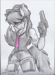 Size: 1700x2338 | Tagged: safe, artist:mimy92sonadow, character:octavia melody, species:anthro, badass, clothing, female, gangster, gun, no trigger discipline, pistol, solo, traditional art