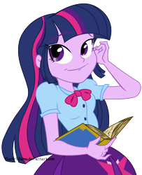 Size: 4700x5800 | Tagged: safe, artist:crimsumic, character:twilight sparkle, character:twilight sparkle (alicorn), species:alicorn, equestria girls:rainbow rocks, g4, my little pony: equestria girls, my little pony:equestria girls, absurd resolution, book, bow tie, clothing, cute, female, inkscape, shine like rainbows, simple background, skirt, solo, transparent background, vector