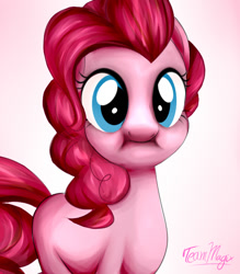 Size: 700x800 | Tagged: safe, artist:teammagix, character:pinkie pie, species:earth pony, species:pony, :i, cute, diapinkes, female, gradient background, mare, missing cutie mark, pink background, ponkie poy, scrunchy face, silly, silly pony, simple background, solo, white background