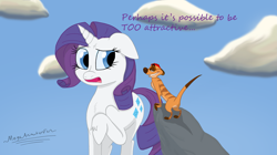 Size: 4109x2304 | Tagged: safe, artist:megaanimationfan, character:rarity, species:pony, species:unicorn, crossover, disney, do not want, floppy ears, hoof fluff, meerkat, signature, the lion king, timon