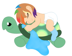 Size: 1013x788 | Tagged: safe, artist:the-crusader-network, character:rainbow dash, character:tank, species:human, age regression, cute, diaper, humanized, poofy diaper, sleeping