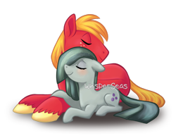 Size: 1600x1257 | Tagged: safe, artist:whisperseas, character:big mcintosh, character:marble pie, species:earth pony, species:pony, ship:marblemac, male, shipping, stallion, straight, watermark