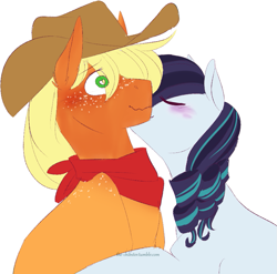 Size: 831x821 | Tagged: safe, artist:the-chibster, character:applejack, character:coloratura, ship:rarajack, episode:the mane attraction, g4, my little pony: friendship is magic, bandana, female, heart eyes, lesbian, neckerchief, rara, shipping, wingding eyes