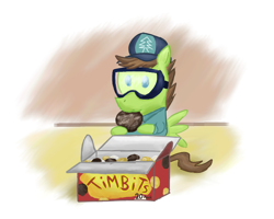 Size: 700x560 | Tagged: safe, artist:pacificgreen, character:douglas spruce, character:evergreen, box, bread, donut, eating, food, male, solo, tim hortons, timbits
