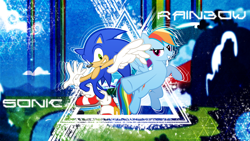 Size: 2560x1440 | Tagged: safe, artist:craftybrony, artist:geonine, artist:minhbuinhat99, character:rainbow dash, character:sonic the hedgehog, crossover, sonic the hedgehog (series), vector, wallpaper