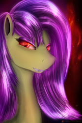 Size: 1280x1920 | Tagged: safe, artist:bluenight01, character:flutterbat, character:fluttershy, species:bat pony, species:pony, alternate hair color, fangs, female, portrait, race swap, red eyes, solo, vampire, vampony