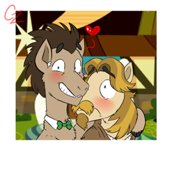 Size: 1024x1024 | Tagged: safe, artist:hateful-minds, character:doctor whooves, character:jeff letrotski, character:time turner, species:pony, episode:slice of life, g4, my little pony: friendship is magic, blushing, crack shipping, doctorjeff, gay, heart, male, shipping, stallion, the big lebowski, the dude