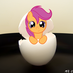 Size: 2000x2000 | Tagged: safe, artist:mr-1, character:scootaloo, species:chicken, species:pegasus, species:pony, cute, cutealoo, egg, female, filly, hatching, high res, irl, looking at you, photo, ponies in real life, scootachicken, scootadoption, solo