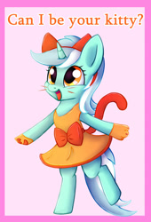 Size: 1459x2147 | Tagged: safe, artist:artoftheghostie, character:lyra heartstrings, species:pony, bipedal, cat ears, cat tail, clothing, costume, cute, dress, female, lyrabetes, solo, weapons-grade cute, whiskers
