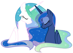 Size: 1024x755 | Tagged: dead source, safe, artist:kumkrum, character:princess celestia, character:princess luna, bust, eyes closed, profile, simple background, sisters, smiling