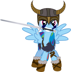 Size: 5000x5076 | Tagged: safe, artist:lightningtumble, character:rainbow dash, absurd resolution, helmet, mouth hold, simple background, sword, transparent background, vector