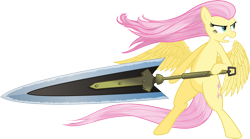 Size: 7206x4000 | Tagged: safe, artist:vulthuryol00, character:fluttershy, dexterous hooves, female, greatsword, monster hunter, simple background, solo, spread wings, sword, transparent background, vector, weapon, wings