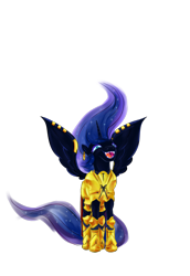 Size: 1280x1856 | Tagged: safe, artist:kwendynew, character:nightmare moon, character:princess luna, species:alicorn, species:pony, armor, fangs, fate/stay night, female, gilgamesh, laughing, mare, ponified, simple background, solo, transparent background