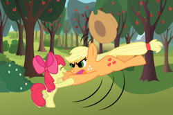 Size: 2192x1458 | Tagged: safe, artist:dr-insean, artist:matty4z, character:apple bloom, character:applejack, species:pony, bipedal, cutie mark, female, filly, sisters, swinging, the cmc's cutie marks