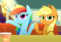 Size: 2640x1850 | Tagged: safe, artist:siggie740, character:applejack, character:rainbow dash, episode:the saddle row review, g4, my little pony: friendship is magic, hoofbump, scene interpretation