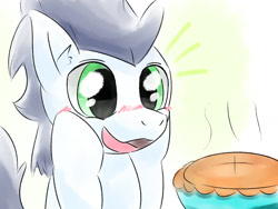 Size: 1400x1050 | Tagged: safe, artist:gamijack, character:soarin', species:pony, blushing, food, male, open mouth, pie, soarinbetes, solo, that pony sure does love pies