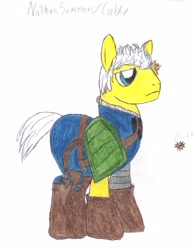Size: 3060x3960 | Tagged: safe, artist:aridne, cable, marvel, ponified, shoulder pads, solo, traditional art