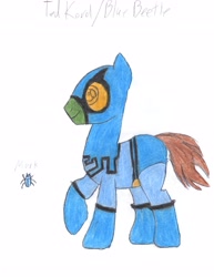 Size: 3060x3960 | Tagged: safe, artist:aridne, blue beetle, dc comics, ponified, solo, ted kord, traditional art
