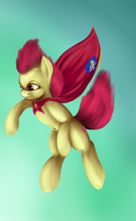 Size: 512x832 | Tagged: safe, artist:kwendynew, character:apple bloom, belly button, cape, clothing, cmc cape, cutie mark, female, solo, the cmc's cutie marks