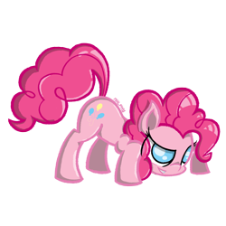 Size: 2400x2400 | Tagged: safe, artist:malphee, character:pinkie pie, face down ass up, female, signature, simple background, solo, transparent background
