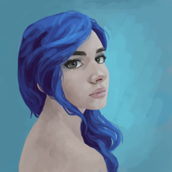Size: 1000x1000 | Tagged: safe, artist:fahu, character:princess luna, species:human, bust, female, humanized, looking at you, looking back, nudity, portrait, s1 luna, solo