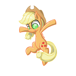 Size: 2400x2400 | Tagged: safe, artist:malphee, character:applejack, cute, female, happy, jumping, signature, simple background, solo, transparent background