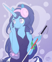 Size: 680x800 | Tagged: safe, artist:skyheavens, oc, oc only, oc:serenity, species:anthro, anthro oc, blind, cane, cute, long hair, ocbetes, solo, white cane