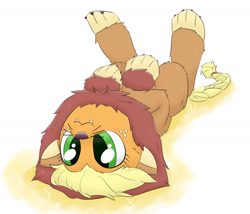 Size: 1400x1200 | Tagged: safe, artist:gamijack, character:applejack, episode:scare master, g4, my little pony: friendship is magic, :3, applecat, applelion, clothing, costume, cute, female, jackabetes, nightmare night costume, on back, solo, upside down