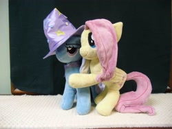 Size: 4000x3000 | Tagged: safe, artist:wilshirewolf, character:fluttershy, character:trixie, ship:trixieshy, female, hug, irl, lesbian, photo, plushie, shipping